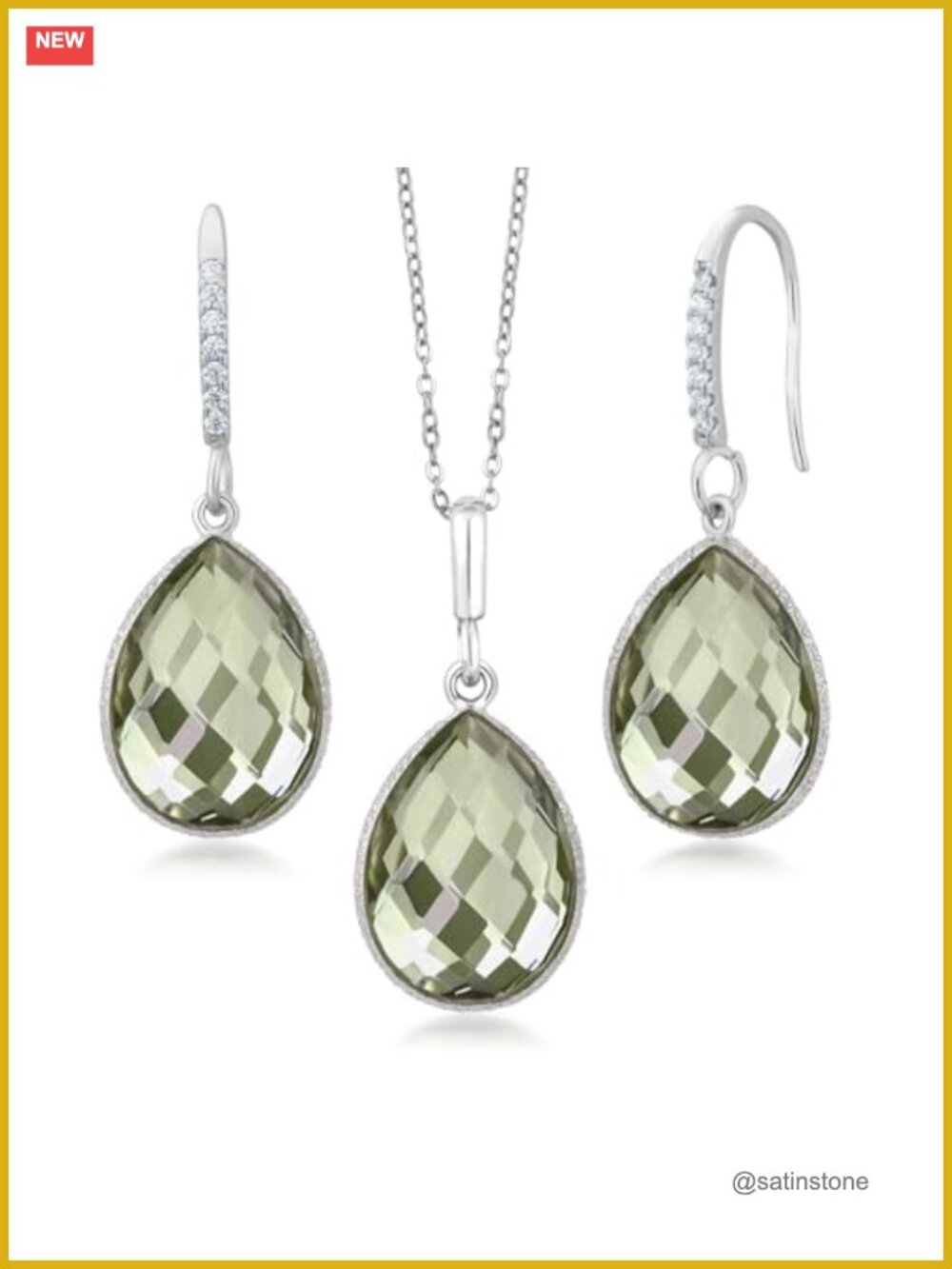 Gem Stone King 19.50 Cttw Prasiolite Pendant & Earrings Set 925 Sterling Silver